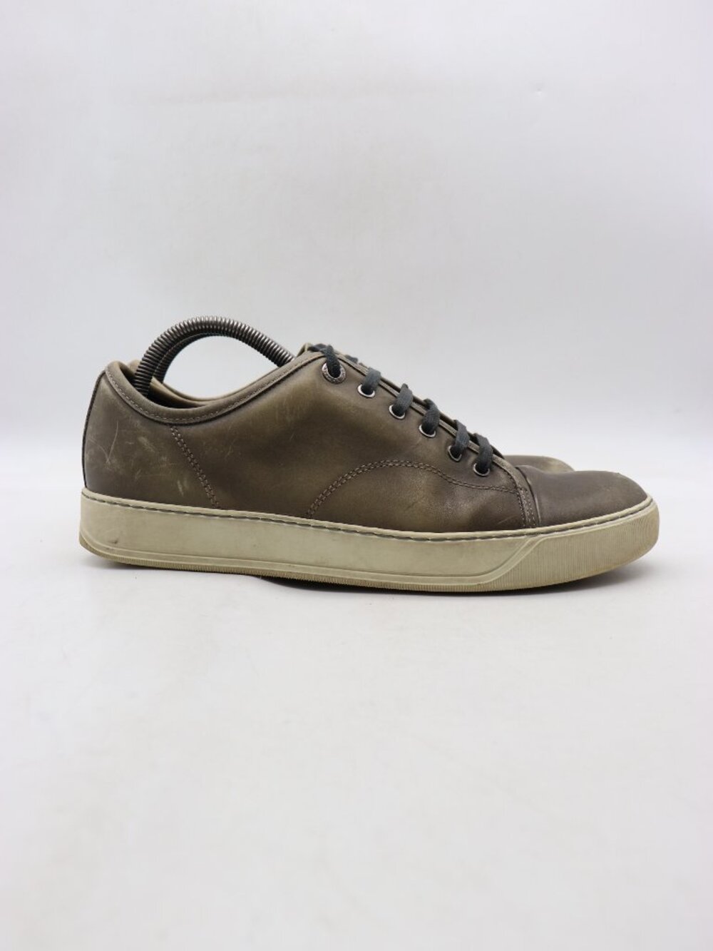 Lanvin DBB1 Brown Leather Men's Size UK 7 US 8 Low Top Olive Green Sneakers